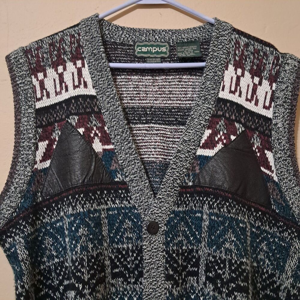 Vintage Campus Sweater Vest Mens Large 80s Academic Preppy GrandpaCore - Picture 2 of 12